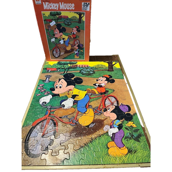 Vintage Whitman Mickey Mouse Puzzle 100 Pieces Disney Bicycle Minnie Complete - Picture 1 of 2